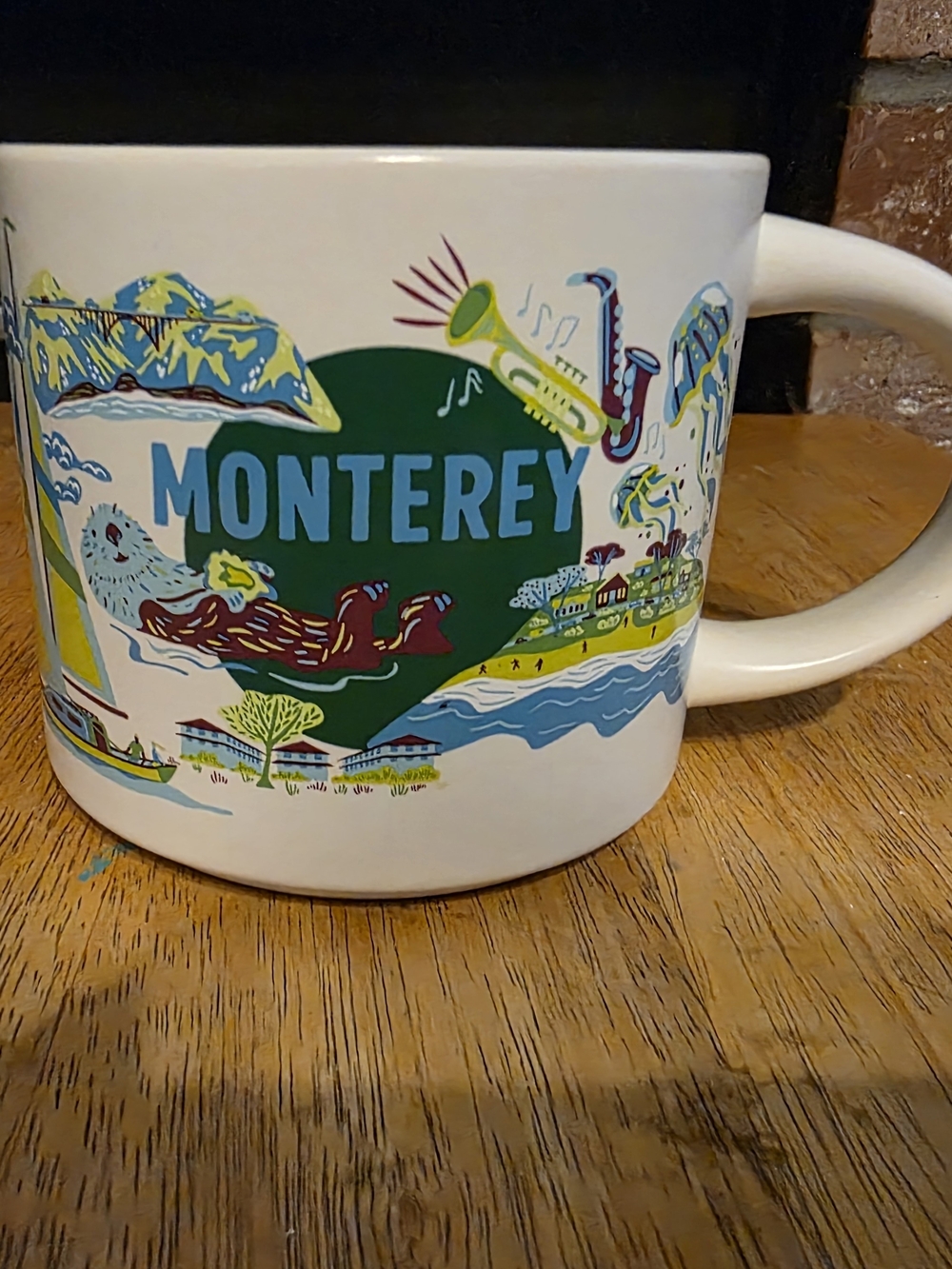 Starbucks Monterey Collector Mug — White with Green and Blue Artwork